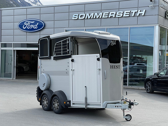 Hestehenger foran Ford-forhandler i Norge